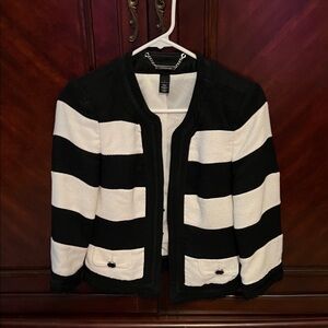 White House Black Market Black and White Striped Blazer